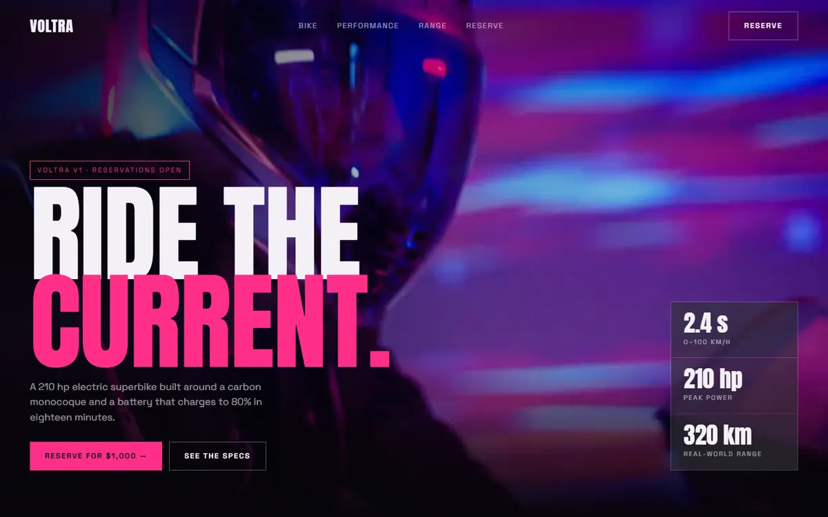Voltra Electric Superbike website template