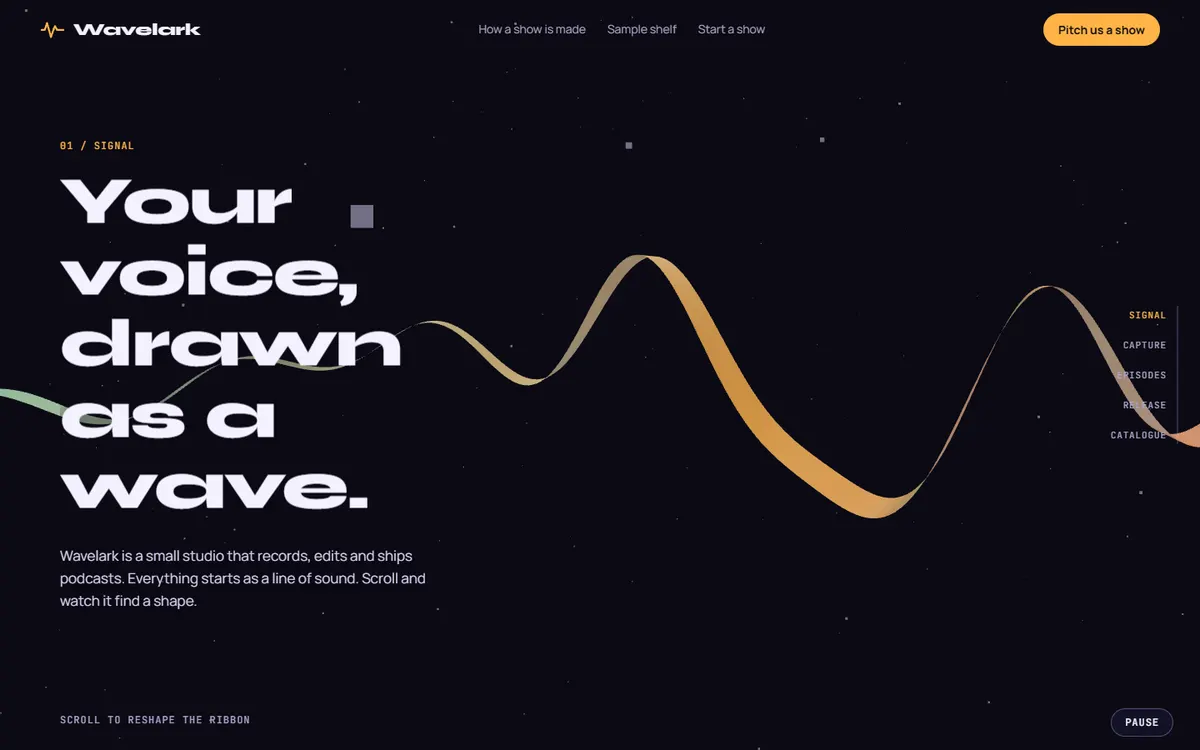 Wavelark Waveform Ribbon That Becomes a Microphone website template